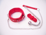 Rotes Halsband Set gepolstert mit Anal Hook und Bondage Seil